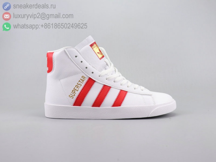 ADIDAS SUPERSTAR OUTDOOR HIGH WHITE RED LEATHER UNISEX SKATE SHOES